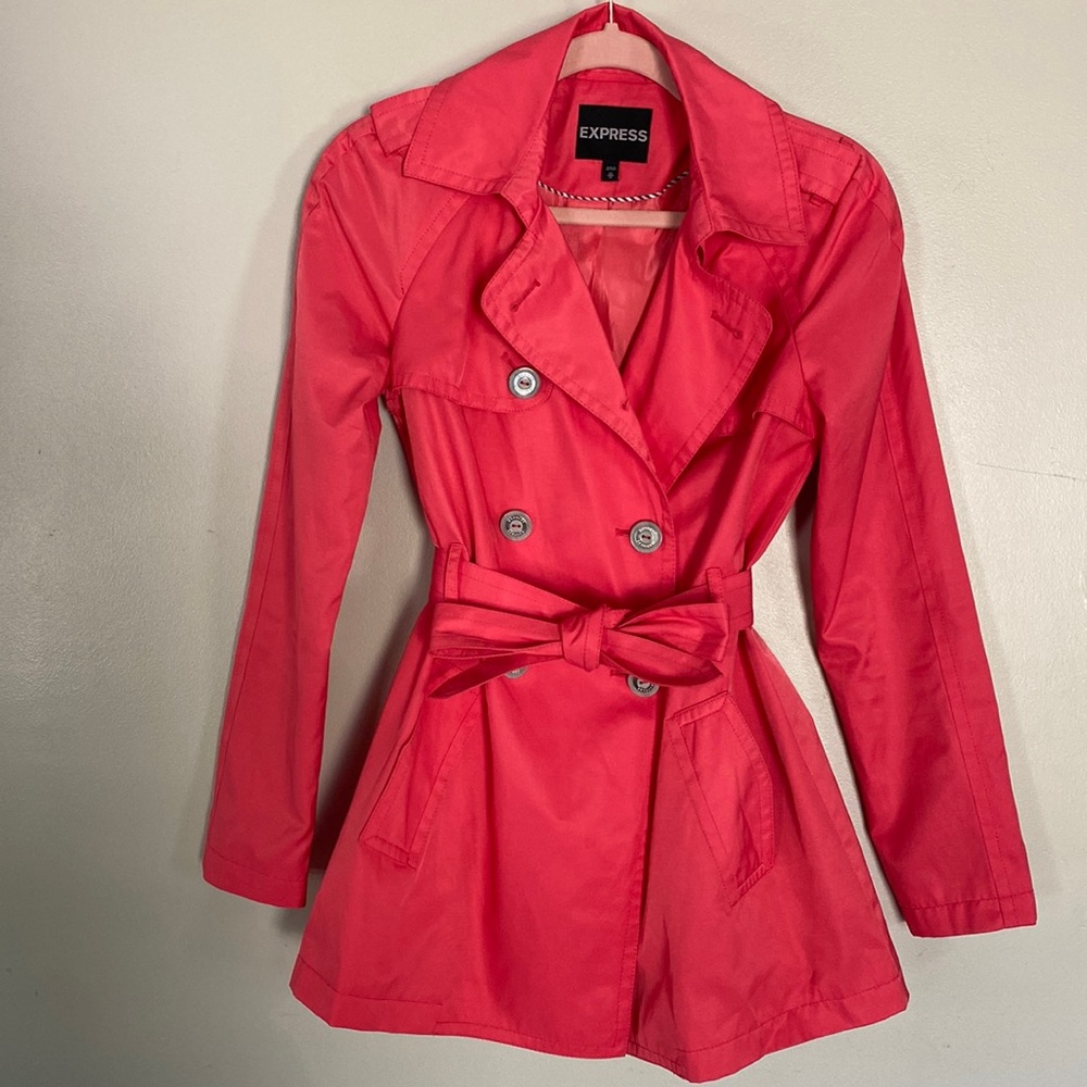 Express Double Breasted Trench Coat - Coral - XS